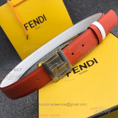 AAA Fendi 3.5cm Women's Belt - Orange Leather SS Buckle